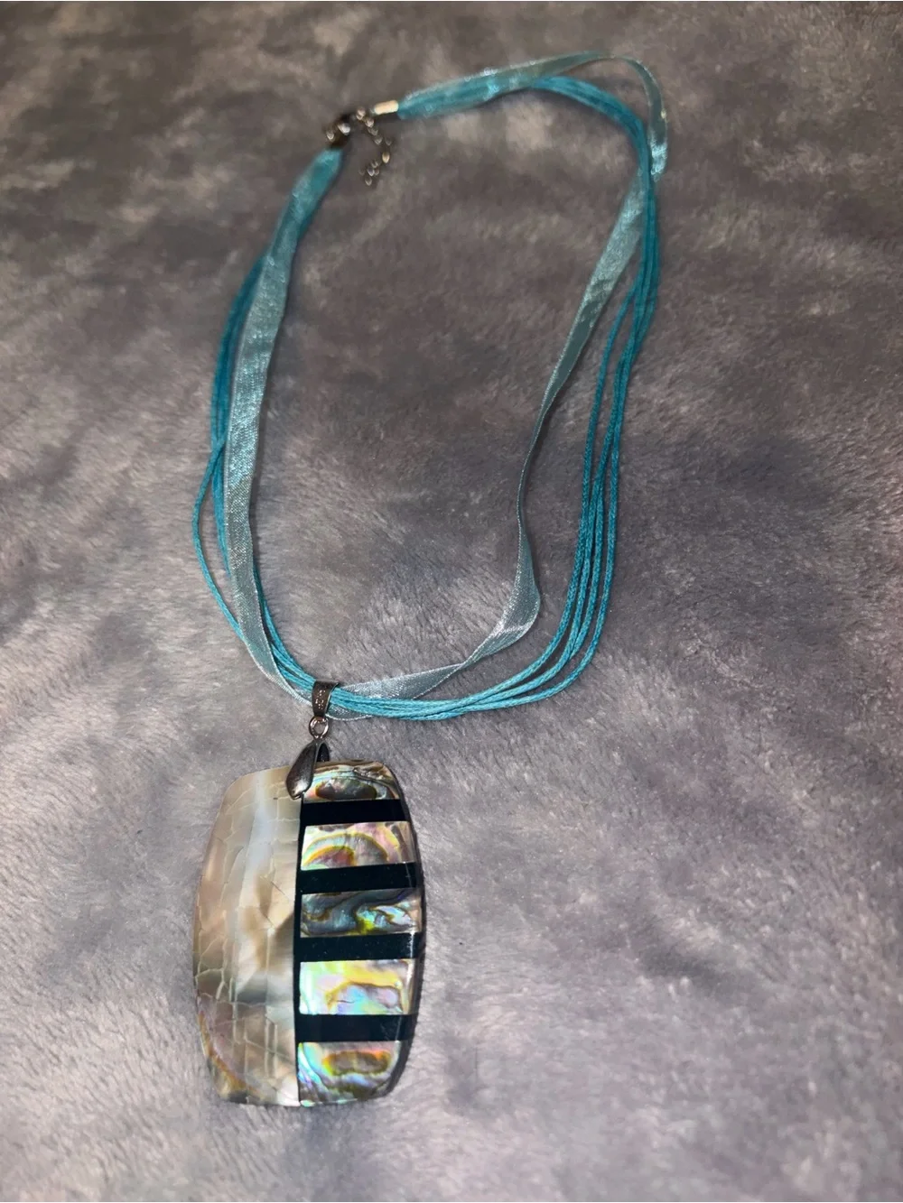 Abalone Mother of Pearl Shell Inlay Pendant Turquoise Multi Strand Necklace